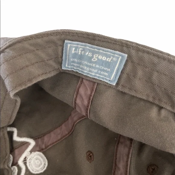 SOLD**Life Is Good Unisex Hat Brown Strapback Buckle Wave Beach Logo Cotton Cap - Picture 3 of 4